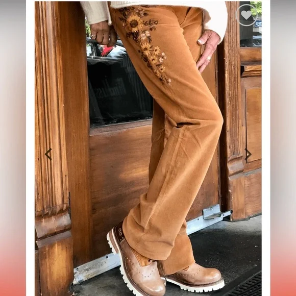 Driftwood Kelly Embroidered Bootcut Cord Pants in Falling Sunflower - Picture 2 of 10